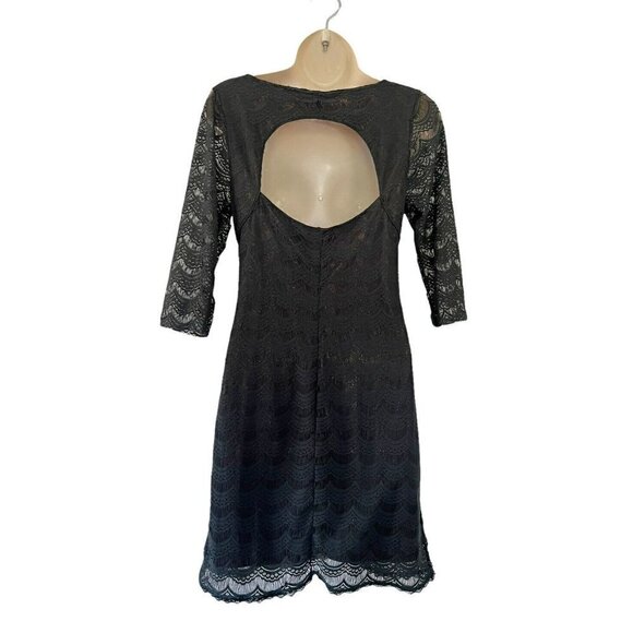 Free People Dark Green Lace Overlay Metallic Lined Open Back Dress Woman's Sz S - Picture 4 of 9